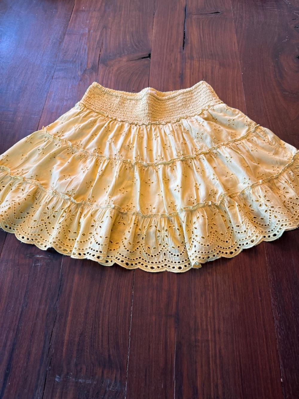 American Eagle Outfitters Sunny Yellow Eyelet Tiered Skirt